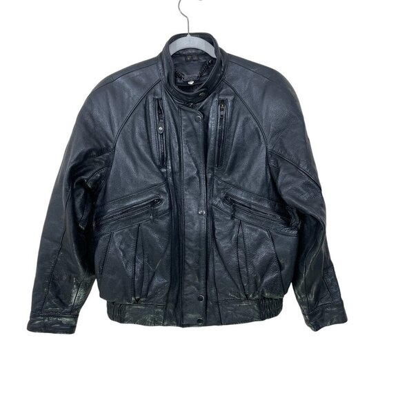 Harley Davidson Black Leather Jacket Women's Size 38 Rare Moto Biker Vtg 90's - Picture 1 of 10